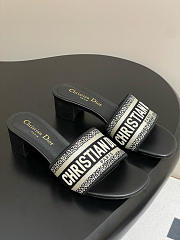 Dway Heeled Slide Deep Black Embroidered Cotton 4cm - 1