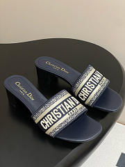 Dway Heeled Slide Deep Blue Embroidered Cotton 4cm - 1