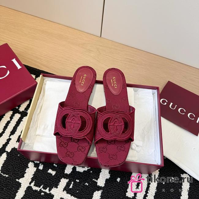 Gucci Interlocking G Slide Sandal in Rosso Ancora Red GG Canvas - 1