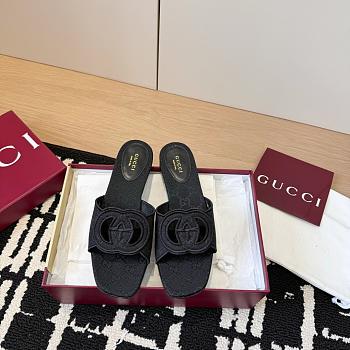 Gucci Interlocking G Slide Sandal in Black GG Canvas
