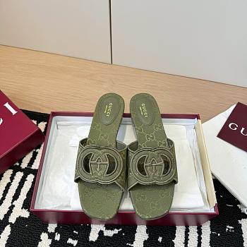 Gucci Interlocking G Slide Sandal in Green GG Canvas