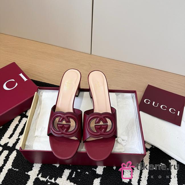 Gucci Interlocking G Slide Sandal in Red Leather 5.5cm - 1