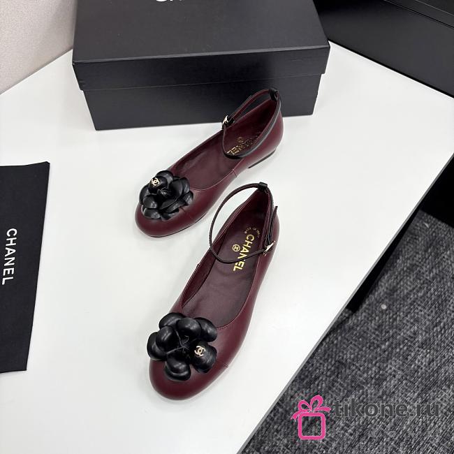 Chanel Ballet Flats Lamskin Calfskin Burgundy - 1