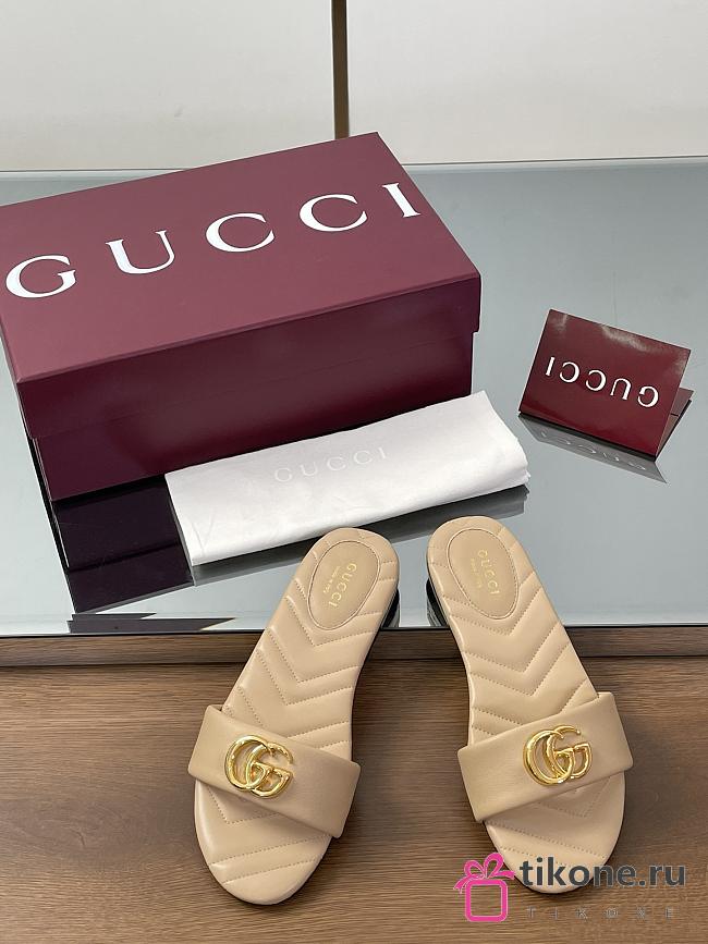 Gucci Slide Sandal With Doube G In Beige Leather - 1