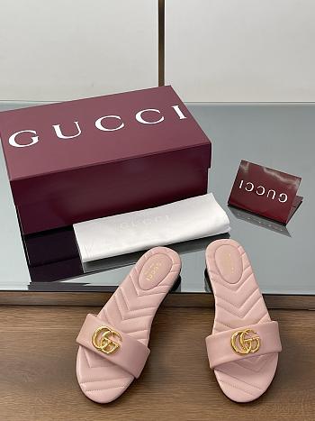 Gucci Slide Sandal With Doube G In Pink Leather