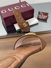Gucci Slide Sandal With Doube G In Brown Leather - 5