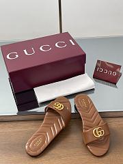 Gucci Slide Sandal With Doube G In Brown Leather - 6