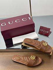 Gucci Slide Sandal With Doube G In Brown Leather - 2