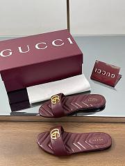Gucci Slide Sandal With Doube G In Burgundy Leather - 3