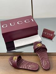 Gucci Slide Sandal With Doube G In Burgundy Leather - 4