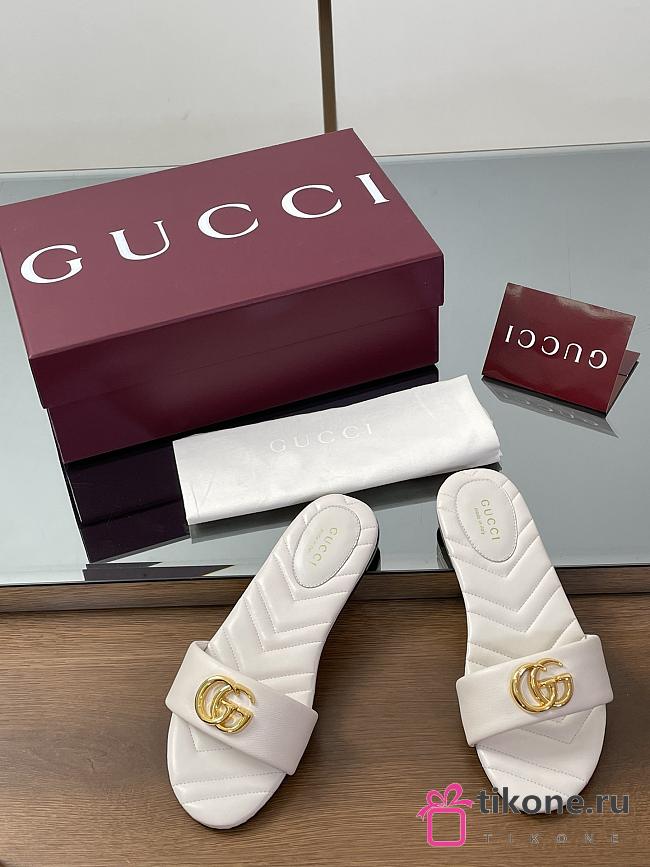 Gucci Slide Sandal With Doube G In White Leather - 1