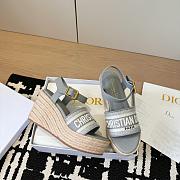 Dway Wedge Sandal Deep Gray Calfskin and Embroidered Cotton - 5