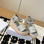 Dway Wedge Sandal Deep Gray Calfskin and Embroidered Cotton - 2