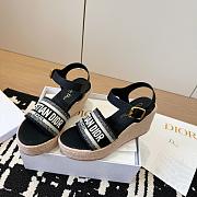 Dway Wedge Sandal Deep Black Calfskin and Embroidered Cotton - 5
