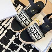 Dway Wedge Sandal Deep Black Calfskin and Embroidered Cotton - 4