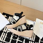 Dway Wedge Sandal Deep Black Calfskin and Embroidered Cotton - 2