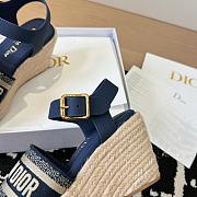 Dway Wedge Sandal Deep Blue Calfskin and Embroidered Cotton - 6