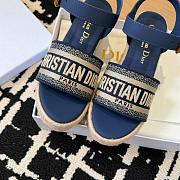 Dway Wedge Sandal Deep Blue Calfskin and Embroidered Cotton - 4