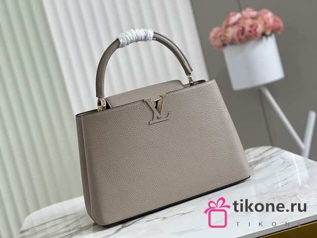 LV Capucines MM Cuir Taurillon Galet Gray M42253 - 31.5x20x11cm - 1