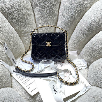 Chanel Patent Quilted Top Handle Mini Flap Black - 18x14x7cm 