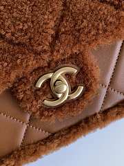 Chanel Flap Bag Shearling Lambskin & Gold-Tone Metal Brown - 16×23.5×7.5cm - 6