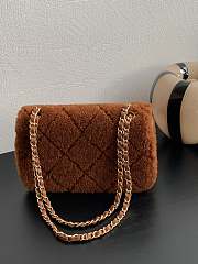 Chanel Flap Bag Shearling Lambskin & Gold-Tone Metal Brown - 16×23.5×7.5cm - 5