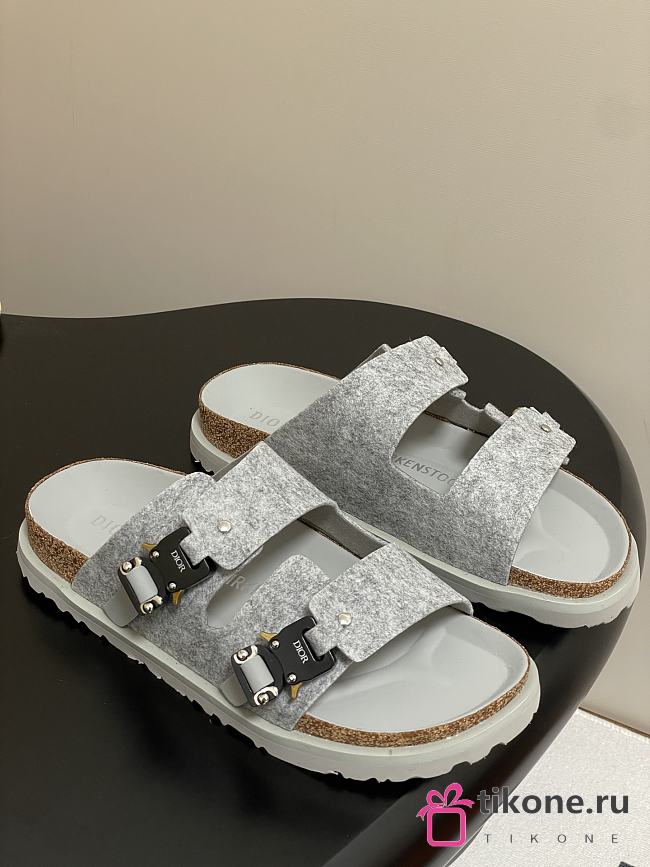 Dior x Birkenstock Milano Wool Slingback Sandals Grey  - 1