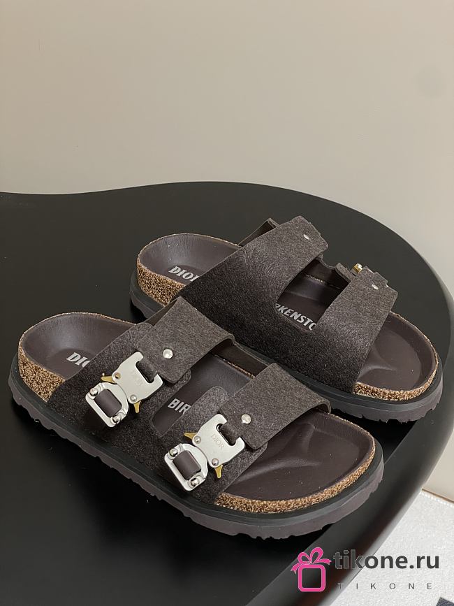 Dior x Birkenstock Milano Wool Slingback Sandals Chocolate - 1