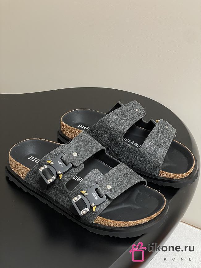 Dior x Birkenstock Milano Wool Slingback Sandals Black - 1
