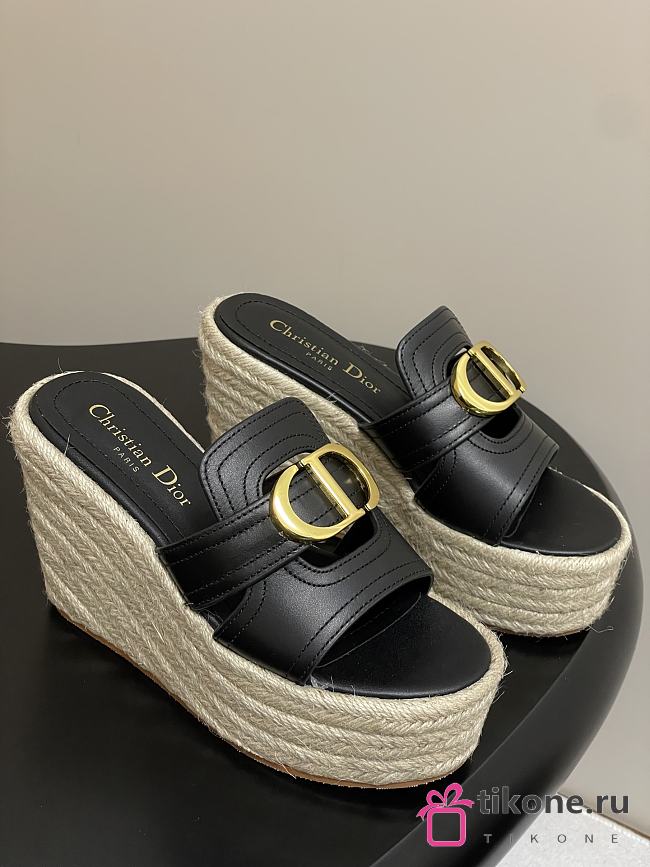Dior 30 Montaigne Wedge Slide Black Calfskin 9.5cm - 1