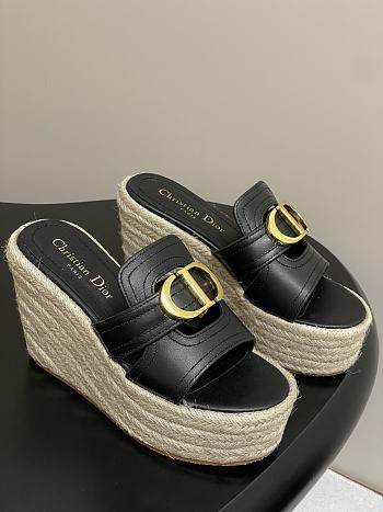 Dior 30 Montaigne Wedge Slide Black Calfskin 9.5cm