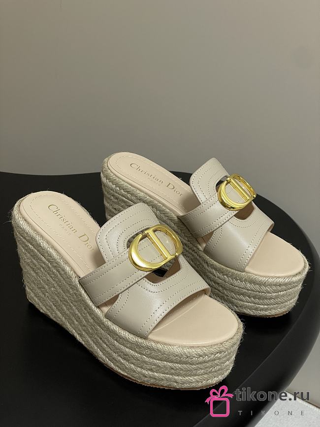 Dior 30 Montaigne Wedge Slide White Calfskin 9.5cm - 1