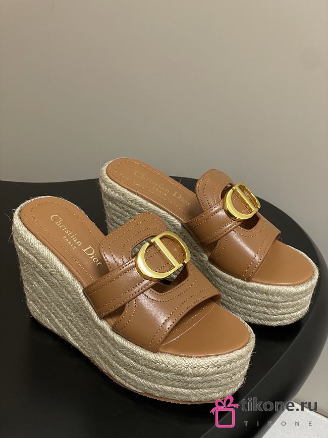 Dior 30 Montaigne Wedge Slide Brown Calfskin 9.5cm - 1