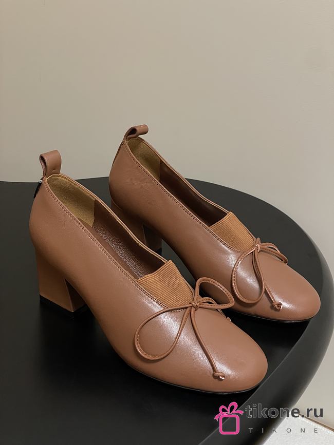 Miumiu Square Toe Heel Pumps In Brown - 1