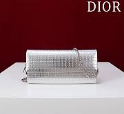 Dior Silver Microcannage Patent Leather Lady Dior Croisiere Wallet on Chain 21cm - 1