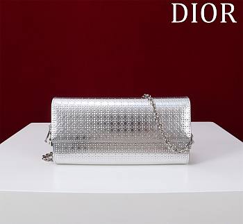 Dior Silver Microcannage Patent Leather Lady Dior Croisiere Wallet on Chain 21cm