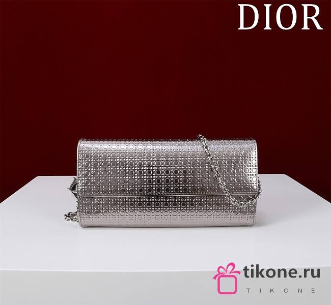 Dior Metallic Microcannage Patent Leather Lady Dior Croisiere Wallet on Chain 21cm - 1
