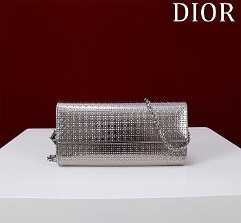 Dior Metallic Microcannage Patent Leather Lady Dior Croisiere Wallet on Chain 21cm