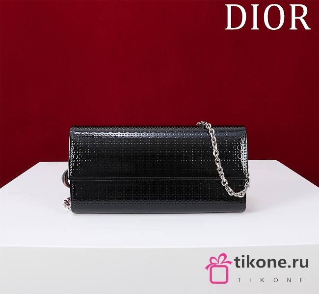 Dior Black Microcannage Patent Leather Lady Dior Croisiere Wallet on Chain 21cm - 1
