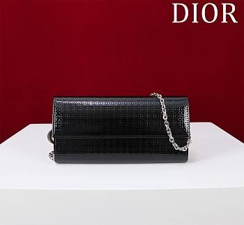 Dior Black Microcannage Patent Leather Lady Dior Croisiere Wallet on Chain 21cm