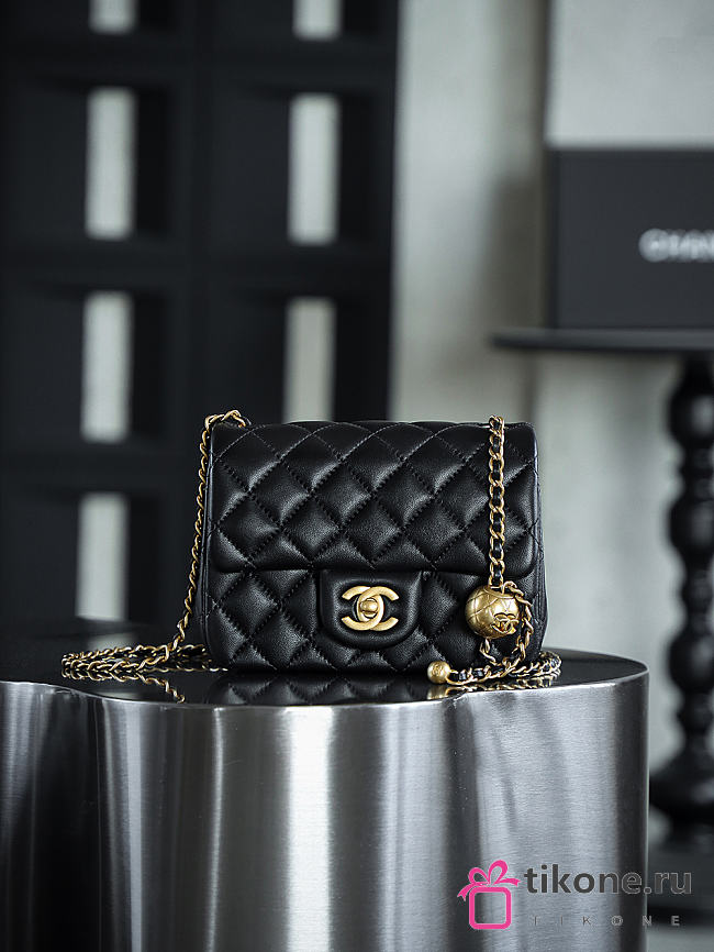 Chanel Mini Square Black With Pearl Crush Crossbody Bag - 18x13x7cm - 1