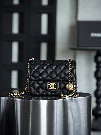 Chanel Mini Square Black With Pearl Crush Crossbody Bag - 18x13x7cm