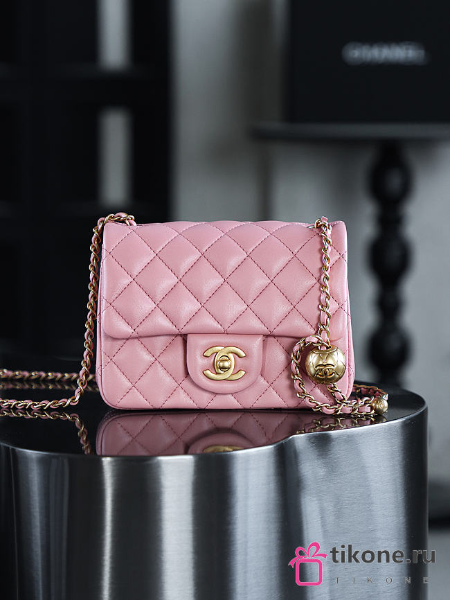 Chanel Mini Square Pink With Pearl Crush Crossbody Bag - 18x13x7cm - 1