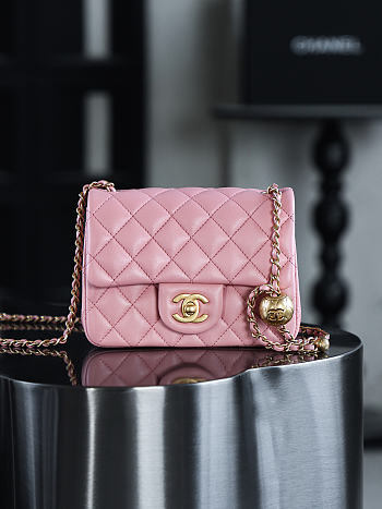 Chanel Mini Square Pink With Pearl Crush Crossbody Bag - 18x13x7cm