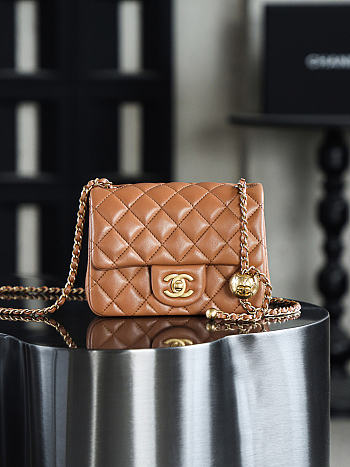 Chanel Mini Square Brown With Pearl Crush Crossbody Bag - 18x13x7cm