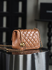 Chanel Mini Square Brown With Pearl Crush Crossbody Bag - 18x13x7cm - 5