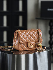 Chanel Mini Square Brown With Pearl Crush Crossbody Bag - 18x13x7cm - 3