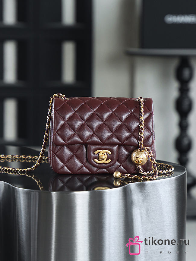 Chanel Mini Square Dark Brown With Pearl Crush Crossbody Bag - 18x13x7cm - 1