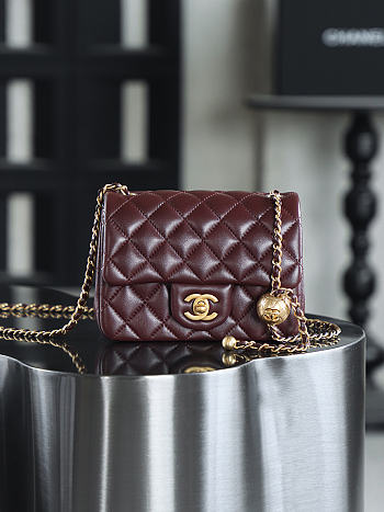 Chanel Mini Square Dark Brown With Pearl Crush Crossbody Bag - 18x13x7cm