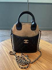 Chanel Clutch With Chain Suede Calfskin Shiny Lambskin & Gold-Tone Metal Black & Beige - 18x17x6cm - 1